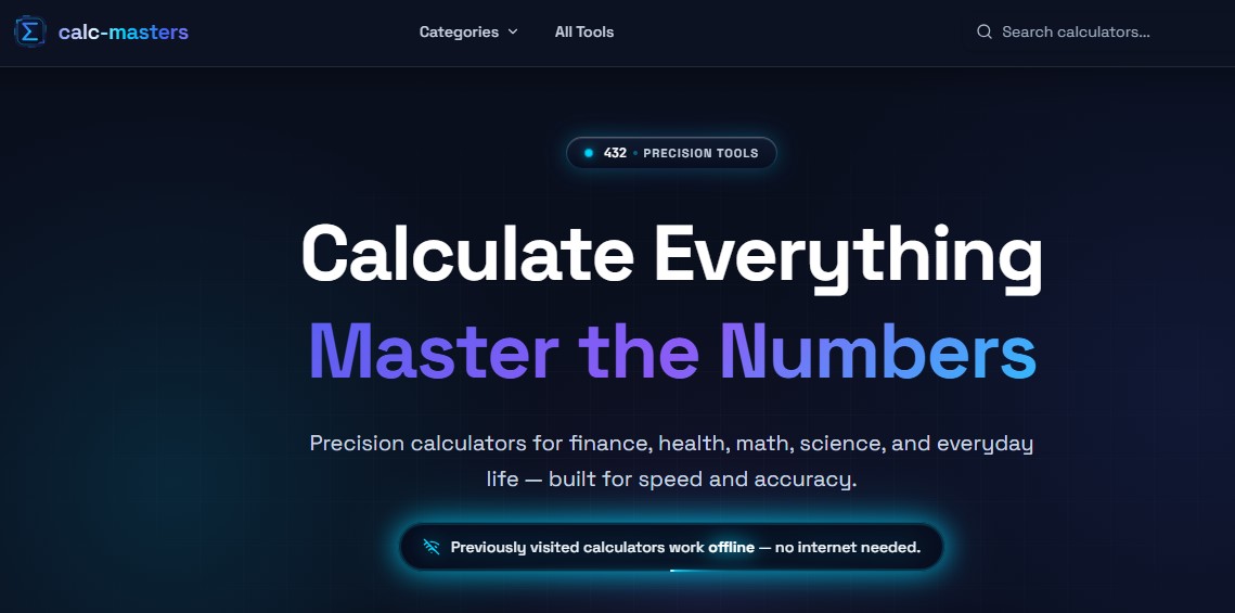 Calc Masters Web Platform Showcase: Interactive Calculators
