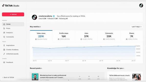 TikTok Studio Analytics: 251K Video Views, 1.3M Followers, 4.2M Likes